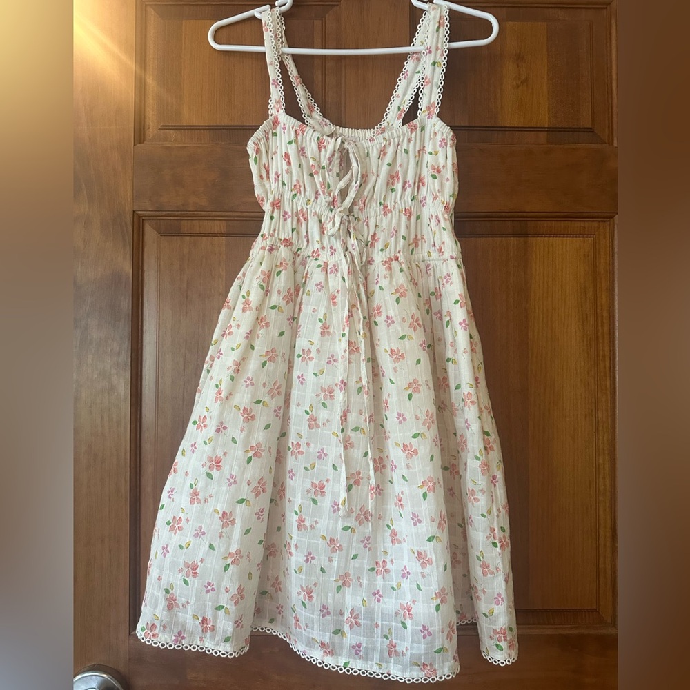 Cream Smocked Sundress with Picot Lace Detail